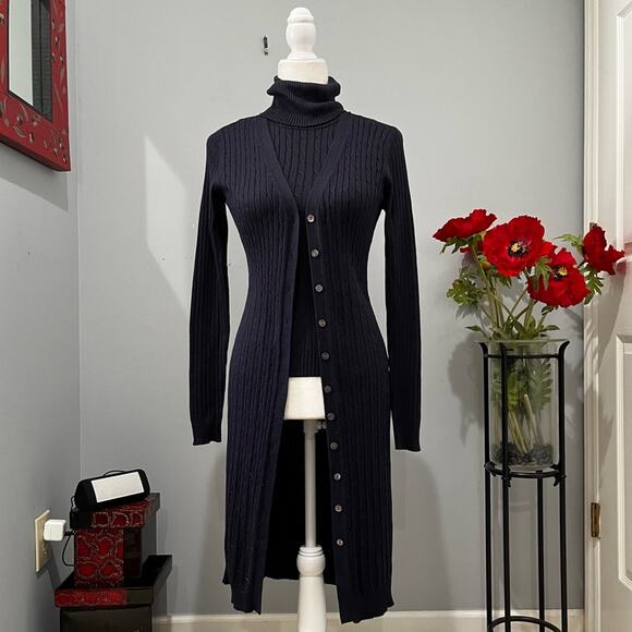 NEW Moda Intl Vintage Y2K Silk Longline Cable Knit Cardigan Duster Set XS NWOT - Picture 1 of 16